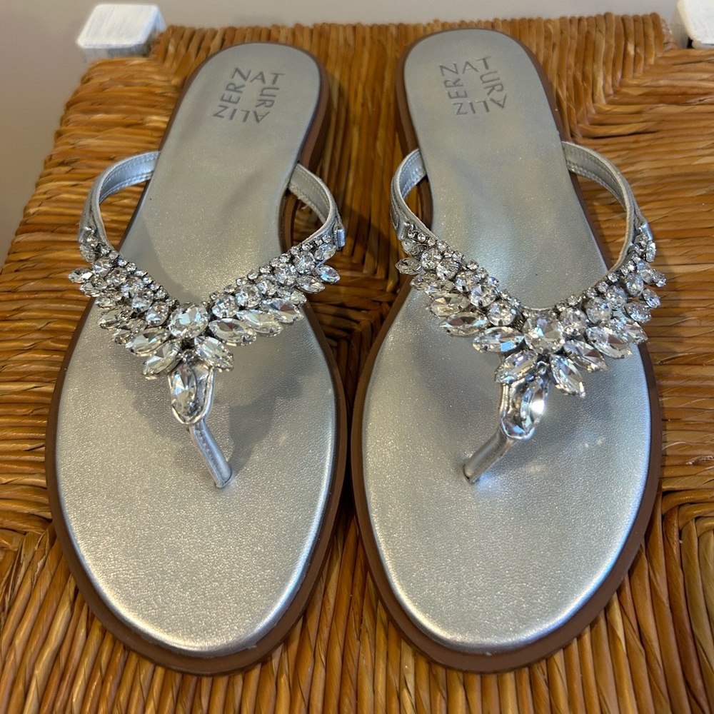 Naturalizer FALLYN embellished silver rhinestone flip flops